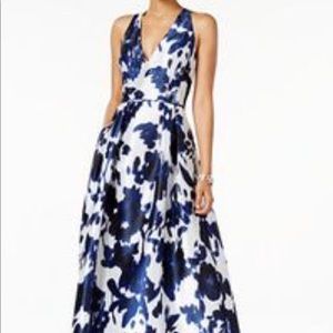 Adrianna Papell Blue-White Floral Gown